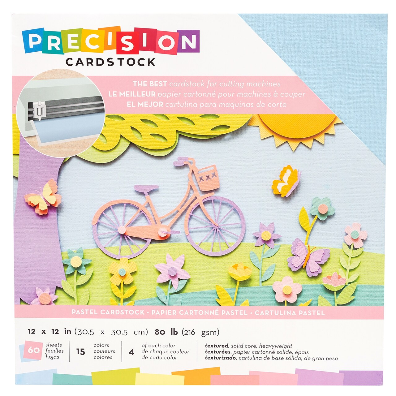 American Crafts Precision Cardstock Pack 80lb 12"X12" 60/Pkg-Pastel/Textured